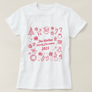 Camiseta Natal Desenhos à Mão Família Personalizada