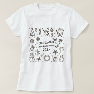 Camiseta Natal Desenhos à Mão Personalizados Família Ano 