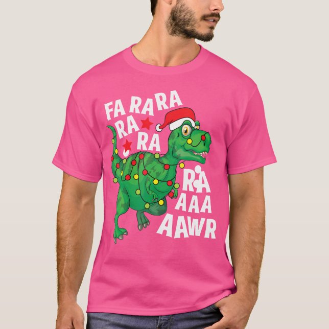 Camiseta Natal Dinossauro Santa Hat Fa Ra Ra Rawr T-Rex X (Frente)