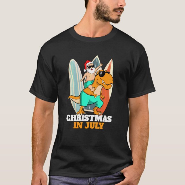 Camiseta Natal Dinossauro Xmas Em Julho Óculos Solares Papa (Frente)