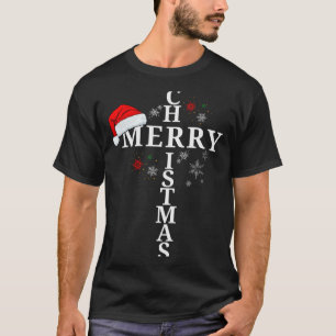 Camiseta Natal Divertido Alegre Xmas Cruz Cristã Neve