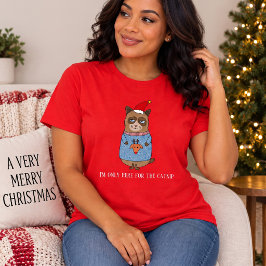 Camiseta Natal Divertido com Gato de Natal 
