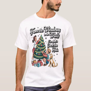 Camiseta Natal Divertido Das Janelas às Paredes