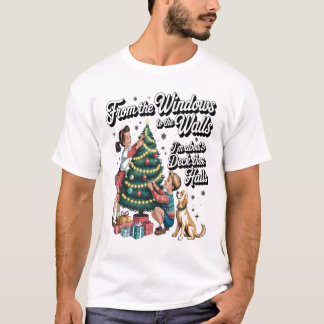 Camiseta Natal Divertido Das Janelas às Paredes