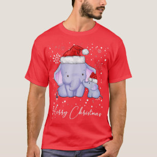 Camiseta Natal Divertido Elefantes Chapéu do Papai Noel Nev