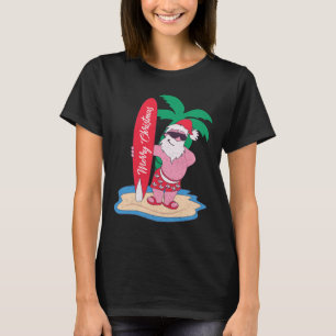Camiseta Natal Divertido Em Julho Papai Noel Surfando No