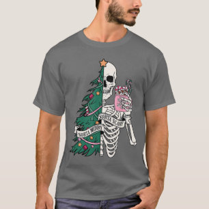 Camiseta Natal Divertido Esqueleto Mais ou Menos Alegre Mai
