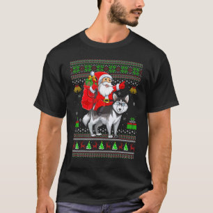 Camiseta Natal divertido feio Papai Noel montado em cachorr