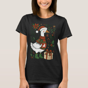 Camiseta Natal Divertido Floral Boho Retro Amante de Ganso