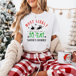Camiseta Natal Divertido Mais Propenso a Comer os Biscoitos
