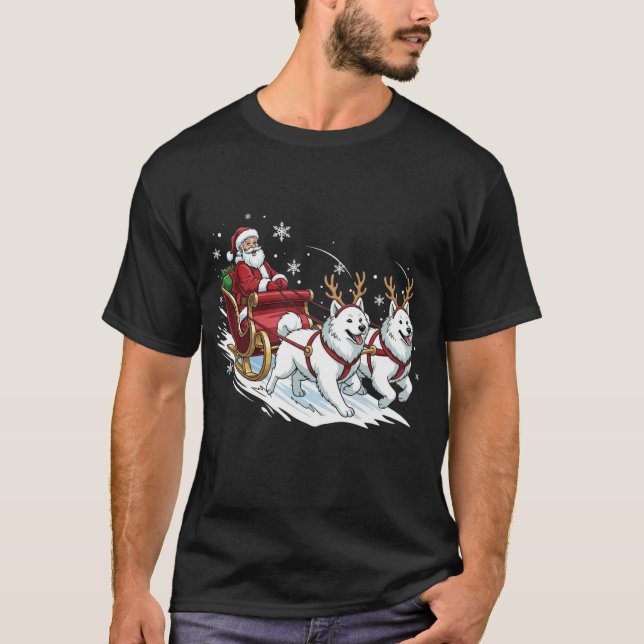 Camiseta Natal Divertido Samoyed Cães Amante Natal (Frente)