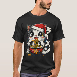 Camiseta Natal Divertido Santa Gato Ramen Japonês Kawaii An