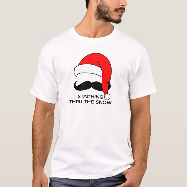 Camiseta Natal do bigode - Staching através da neve (Frente)