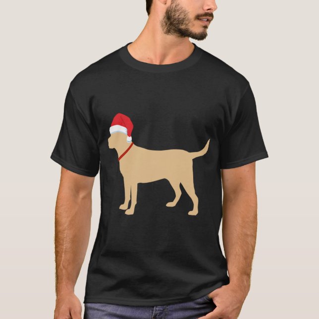 Camiseta Natal do Bloco Amarelo Santa Hat Cute Labrador (Frente)