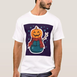 Camiseta Natal do Boneco de Neve com Cabeça de Abóbora
