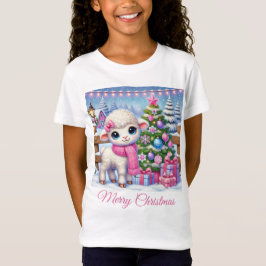 Camiseta Natal do bonito Pequeno Lamb na Fazenda