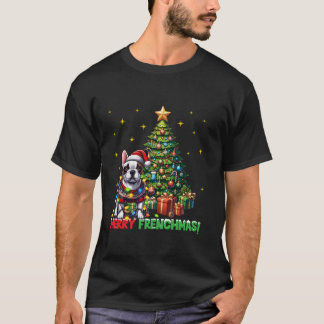 Camiseta Natal do Bulldog Santa - feliz francês Natal