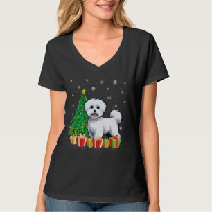 Camiseta Natal do Cachorro Maltês Santa Hat