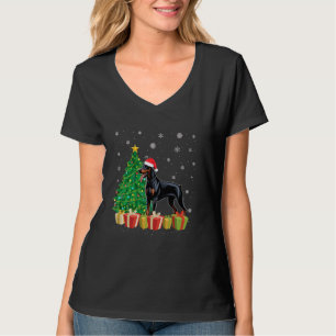 Camiseta Natal do Cão Dobermann do Santa Hat da Tree Lighti
