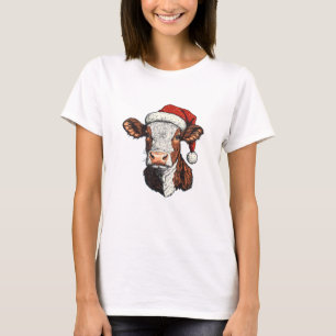 Camiseta Natal do Cow Santa Hat