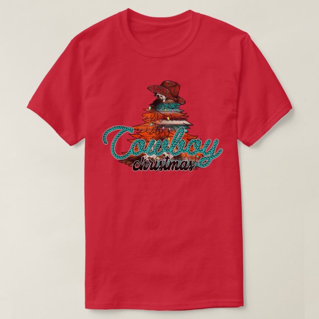 Camiseta Natal do Cowboy, Árvore de Natal do Cowboy, Feliz  (Frente do Design)
