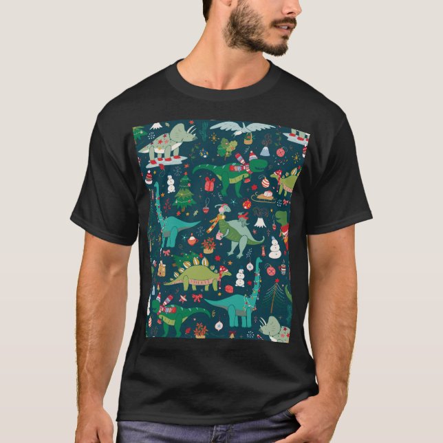 Camiseta Natal do Dinossauro: Feliz ano novo (Frente)