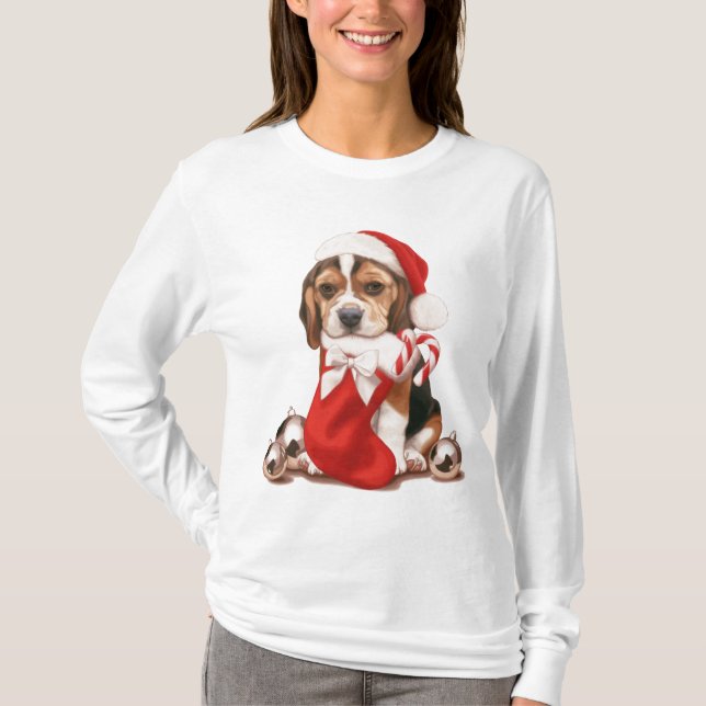 Camiseta Natal do filhote de cachorro do lebreiro (Frente)