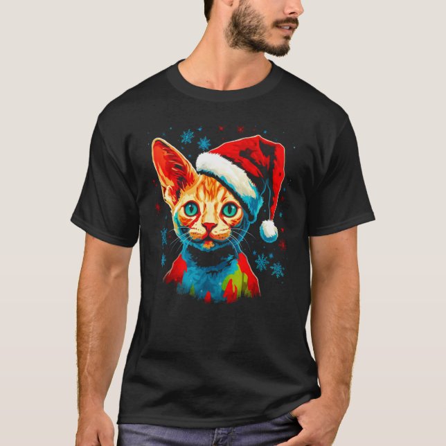 Camiseta Natal do Gato Devon Rex (Frente)