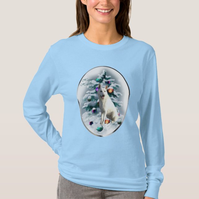 Camiseta Natal do German shepherd Branco (Frente)
