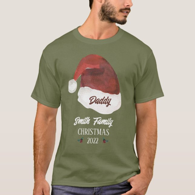 Camiseta Natal do Monograma da Família Pai Santa Hat (Frente)