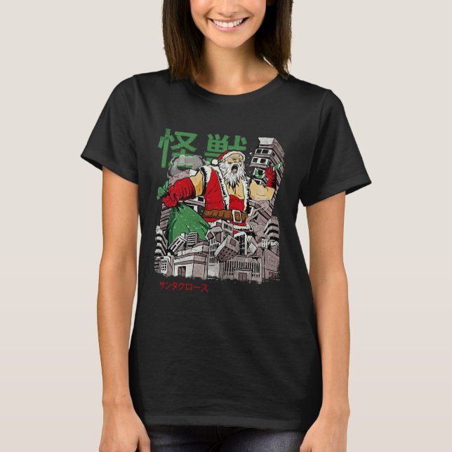 Camiseta Natal do Monstro de Animação Japonês Kaiju Santa C (Frente)