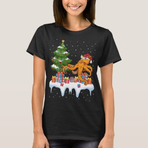 Camiseta Natal do Octopus da Árvore Santa de Iluminação Xma
