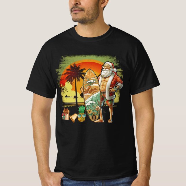 Camiseta Natal do Papai Noel 6 Pack do Tropical Summer Surf (Frente)