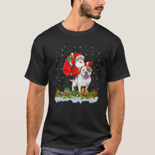 Camiseta Natal do Papai Noel Andando no Buldogue Americano