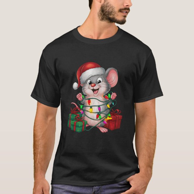 Camiseta Natal do Rato Santa Hat Lighting (Frente)
