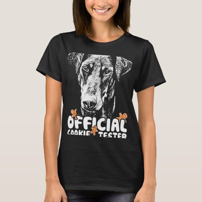 Camiseta Natal do Testador de Biscoitos Doberman (Frente)