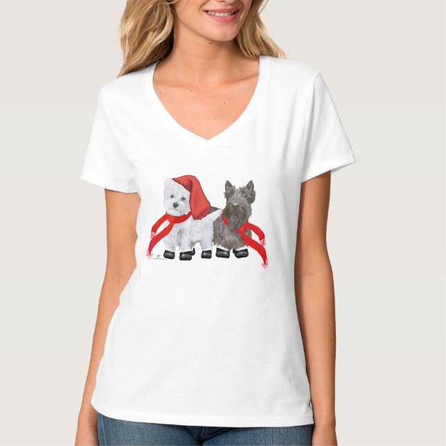Camiseta Natal do Westie e Scottie (Frente)