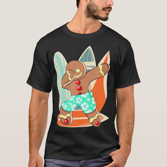 Camiseta Natal do Xmas Beach Boy Dabbing Gingerpão (Frente)