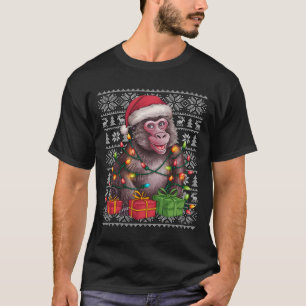 Camiseta Natal do Xmas Sweater Style Feia Santa Hat Baboon