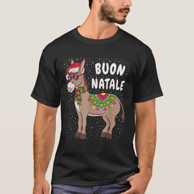 Camiseta Natal Donkey T Shirt Buon Natale American Ital (Frente)