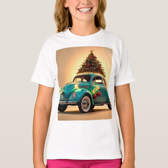 Camiseta natal e carro vintage (Frente)