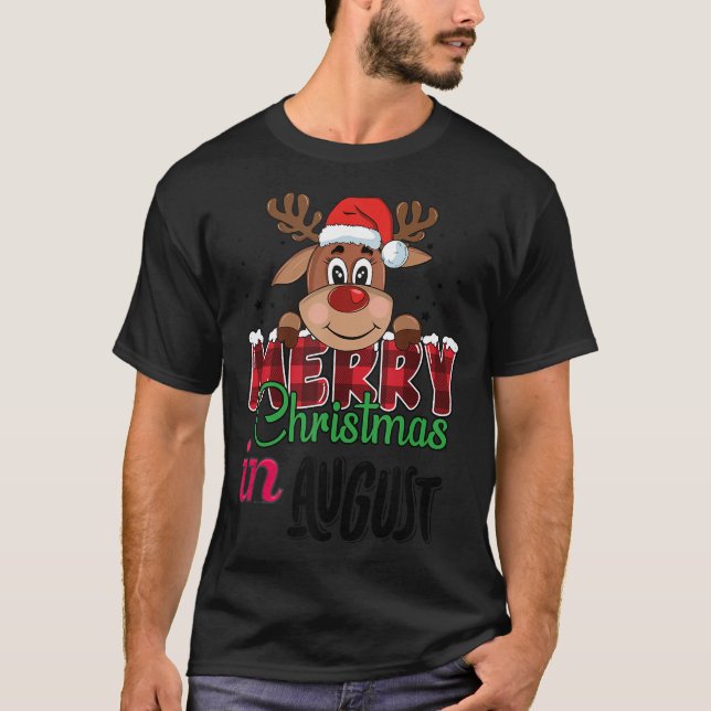 Camiseta Natal em agosto Flamingo Rosa Rosa em Santa Soma d (Frente)