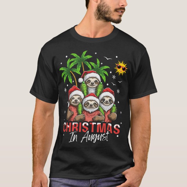 Camiseta Natal em agosto Natação do Rainbow Flamingo Beba e (Frente)