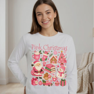 Camiseta Natal em Aquarela Rosa