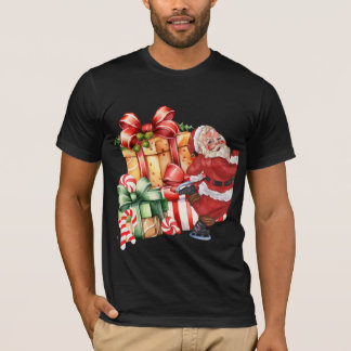 Camiseta Natal em Aquarela Vintage com Papai Noel Patinando