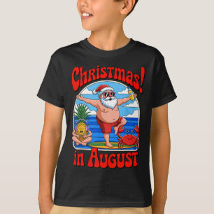 Camiseta Natal Em Férias De Verão De Agosto Papais noeis En
