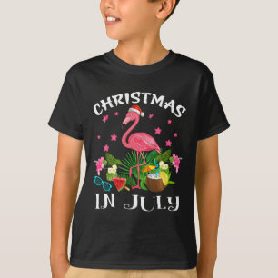 Camiseta Natal Em Julho Amante De Flamingo Rosa