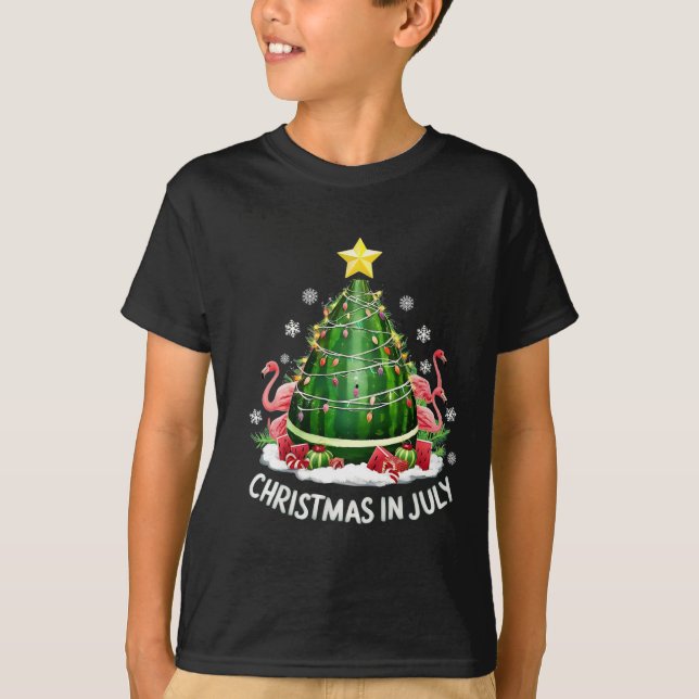 Camiseta Natal Em Julho Árvore De Melancia Funny Flamingo X (Frente)
