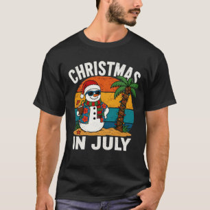 Camiseta Natal em Julho Boneco de Neve Verão Praia Xmas
