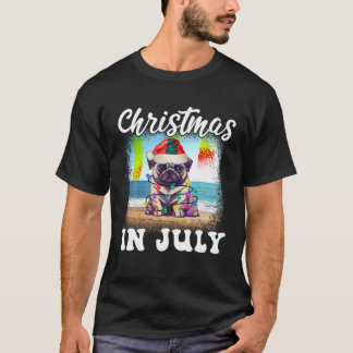 Camiseta Natal em julho Cachorro Lover Xmas Engraçado Pug M